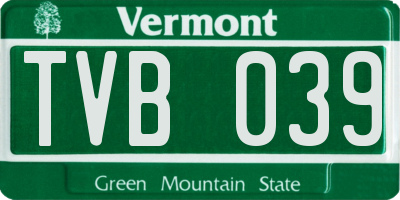 VT license plate TVB039