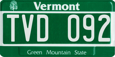 VT license plate TVD092