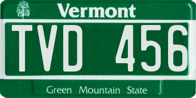 VT license plate TVD456