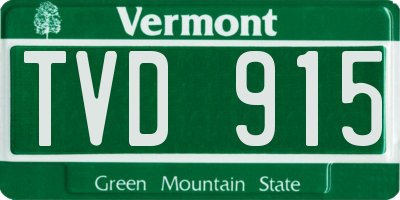 VT license plate TVD915