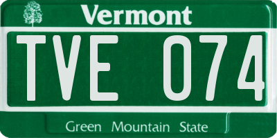 VT license plate TVE074