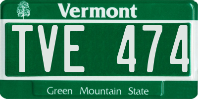VT license plate TVE474