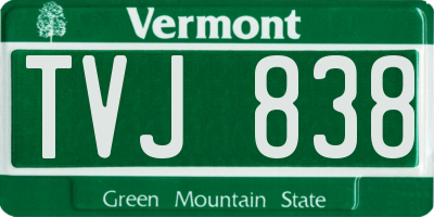 VT license plate TVJ838