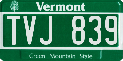 VT license plate TVJ839