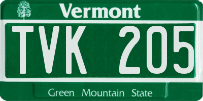 VT license plate TVK205