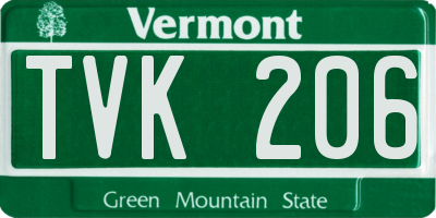 VT license plate TVK206