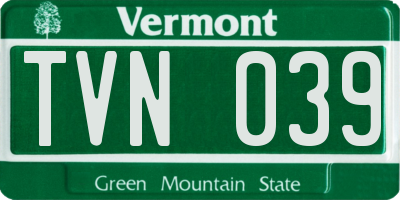 VT license plate TVN039
