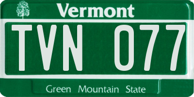 VT license plate TVN077