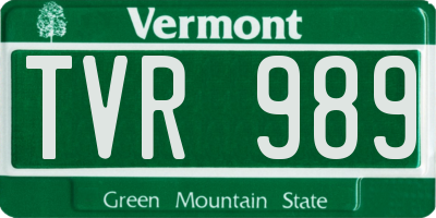 VT license plate TVR989