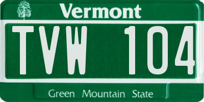 VT license plate TVW104