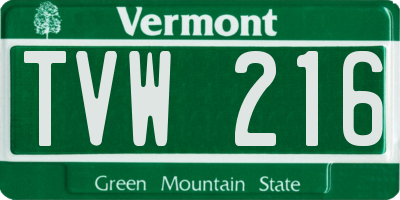 VT license plate TVW216