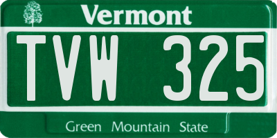 VT license plate TVW325
