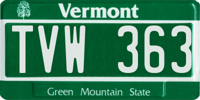 VT license plate TVW363