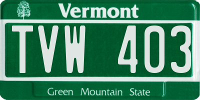 VT license plate TVW403