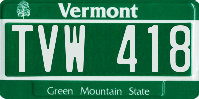 VT license plate TVW418