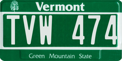 VT license plate TVW474