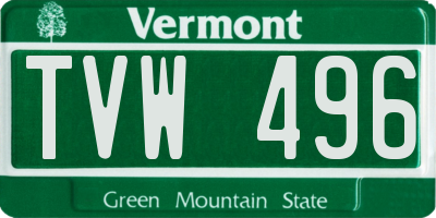 VT license plate TVW496