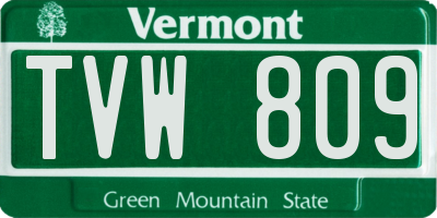 VT license plate TVW809