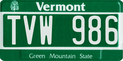 VT license plate TVW986
