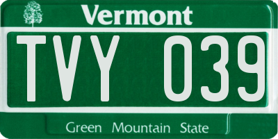 VT license plate TVY039
