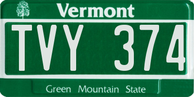 VT license plate TVY374