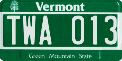 VT license plate TWA013