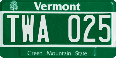 VT license plate TWA025