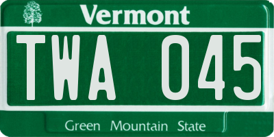 VT license plate TWA045
