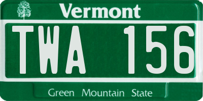 VT license plate TWA156