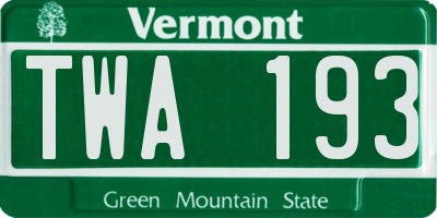 VT license plate TWA193