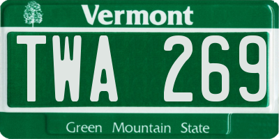 VT license plate TWA269