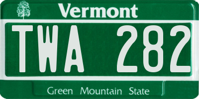 VT license plate TWA282