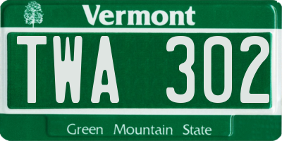 VT license plate TWA302