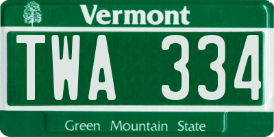 VT license plate TWA334