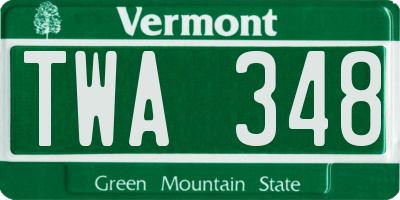 VT license plate TWA348