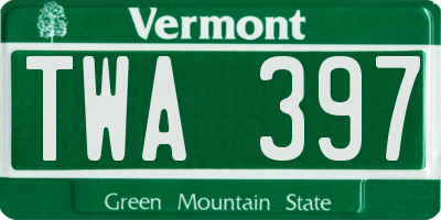 VT license plate TWA397