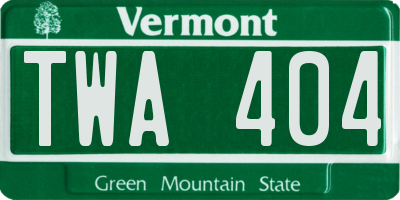 VT license plate TWA404