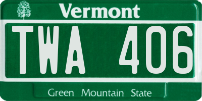 VT license plate TWA406