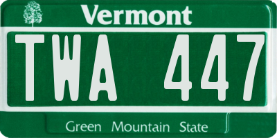 VT license plate TWA447
