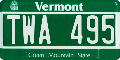 VT license plate TWA495