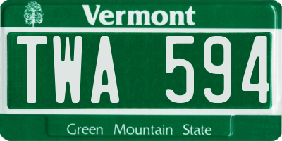 VT license plate TWA594