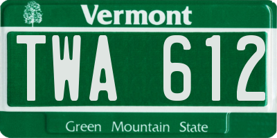 VT license plate TWA612