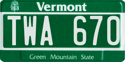VT license plate TWA670