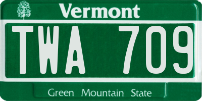 VT license plate TWA709