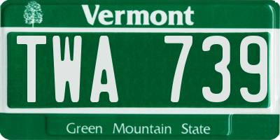 VT license plate TWA739