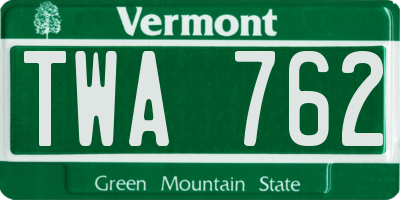 VT license plate TWA762