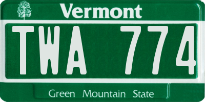 VT license plate TWA774