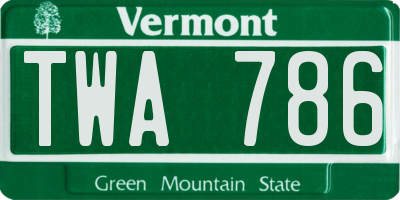 VT license plate TWA786