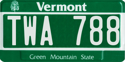 VT license plate TWA788