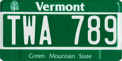 VT license plate TWA789